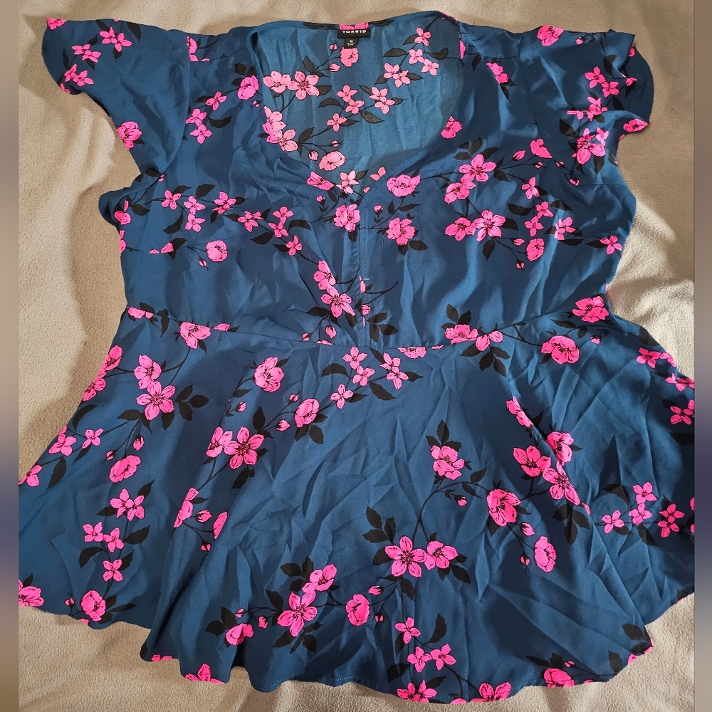 Floral Blue and Pink Blouse